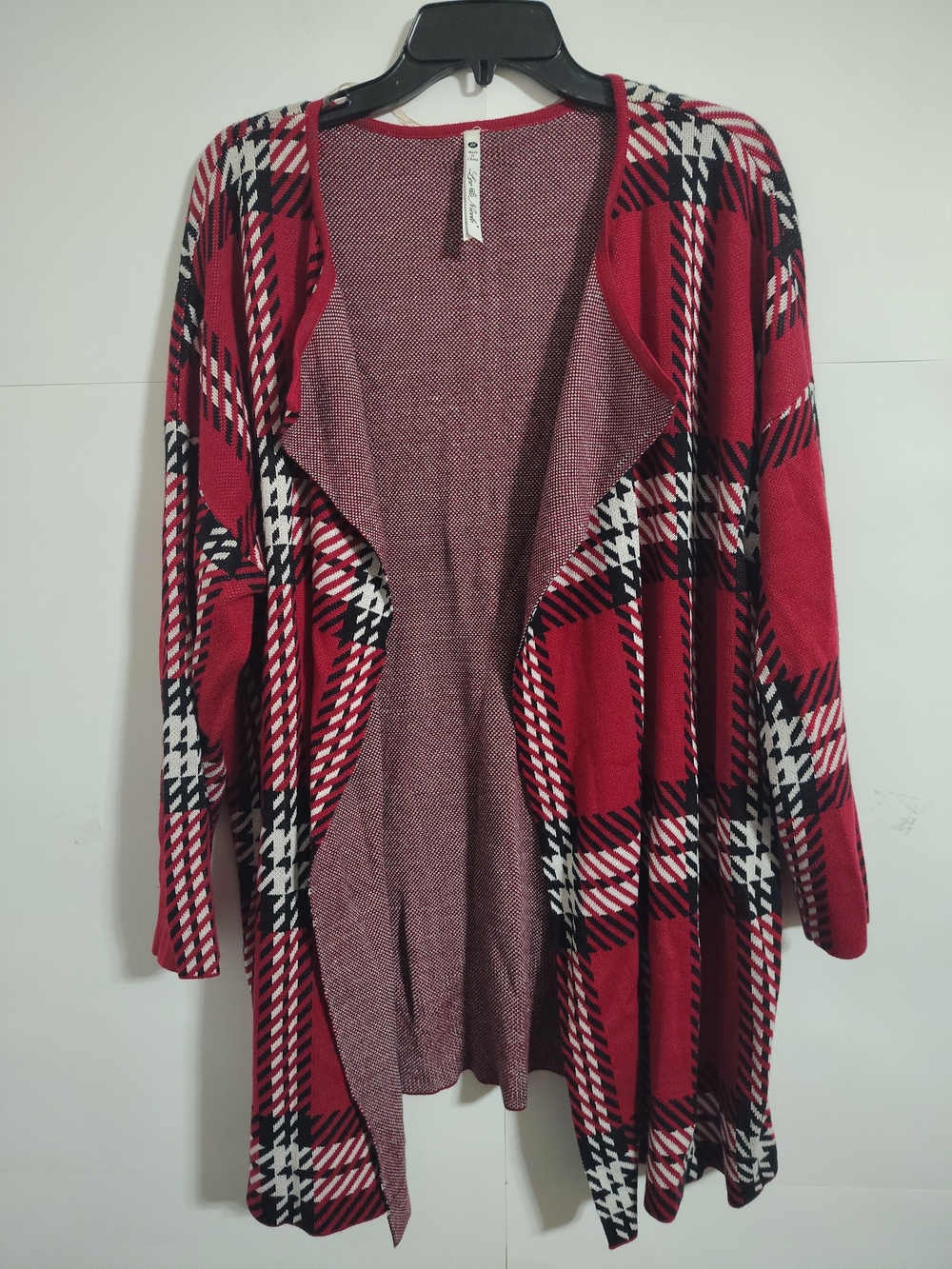 Women's Red Plaid Open-Front Cardigan